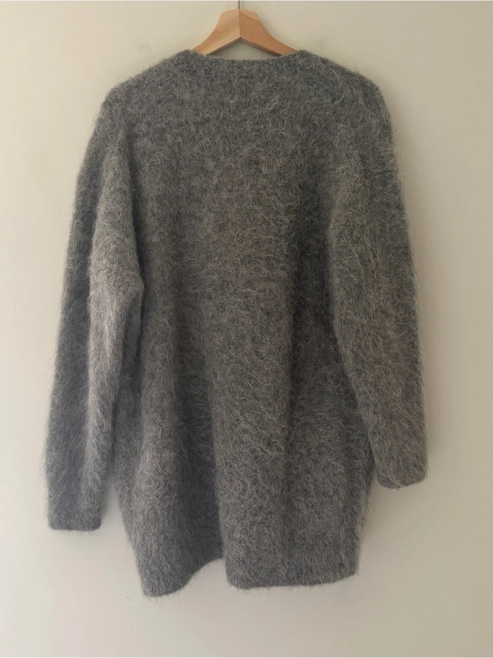 J Crew Alpaca Cardigan Gray Oversized Size Medium Fuzzy Quiet Luxury Minimalist